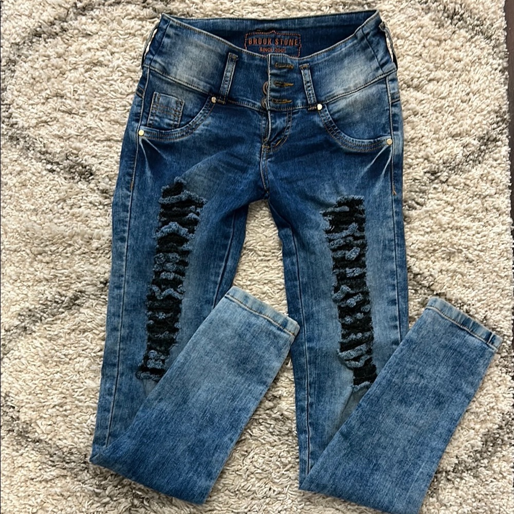Butt Lifting Distressed Blue Colombian Jeans